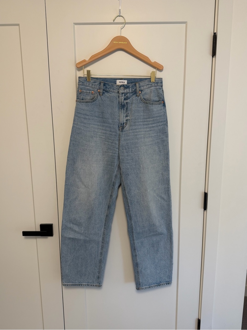 Pistola Wes High Rise Barrel Jeans Light Wash Size 28